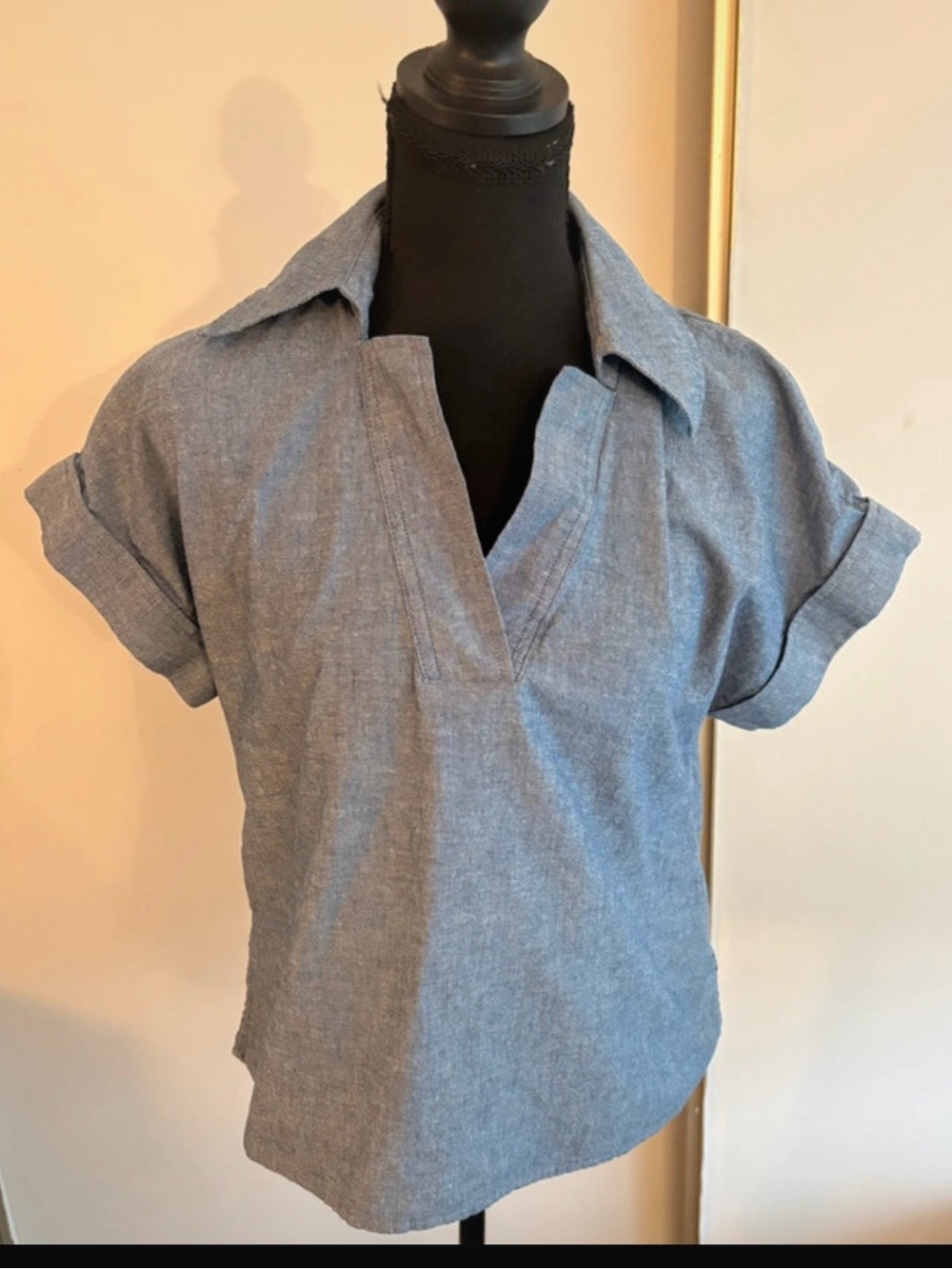 Banana Republic Chambray Short-Sleeve Popover Shirt in Light Blue